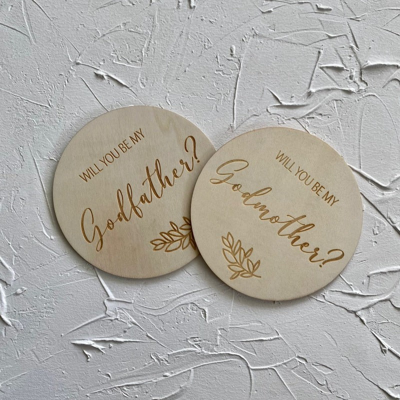 Godfather Proposal - Single Wooden Announcement Disc - Mini Muse co.