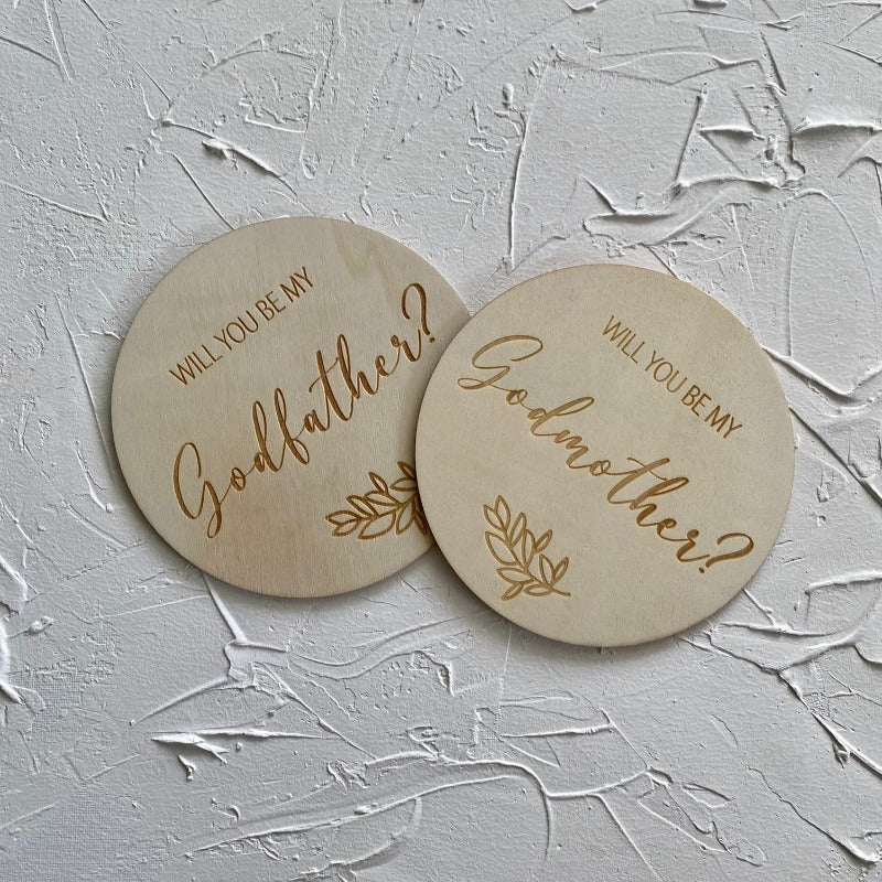 Godmother Proposal - Single Wooden Announcement Disc - Mini Muse co.